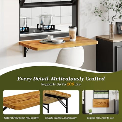 Dogsky 24" x 14" Floating Wall Desk, Fold Down Wall Table - 100 lbs Heavy Duty Solid Pine Wall Mount Folding Desk for Home Office, Laundry Room, Kitchen & Small Apartment, Burning Yellow - color: Burning Yellow, size: 24'' x 13.7'' x 6.3''
