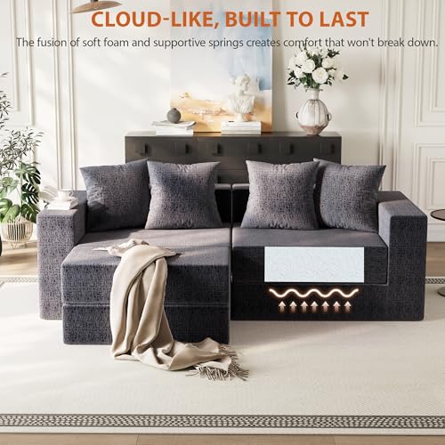 Modular Boneless Loveseat, L-Shape Cloud-Like Sectional Couch with High-Density Memory Foam, Convertible Comfy Couch for Living Room Apartment Small Space - No Assembly Required, Grey - color: Grey
