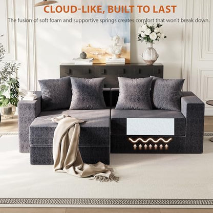 Modular Boneless Loveseat, L-Shape Cloud-Like Sectional Couch with High-Density Memory Foam, Convertible Comfy Couch for Living Room Apartment Small Space - No Assembly Required, Grey - color: Grey