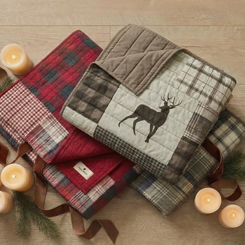 Woolrich Luxury Quilted Throw - Cabin Lifestyle, Patchwork with Moose Design All Season, Lightweight and Breathable Cozy Bedding Layer Throws for Couch Sofa, 50" W x 70" L, Tasha Taupe - color: Tasha Taupe