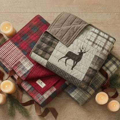 Woolrich Luxury Quilted Throw - Cabin Lifestyle, Patchwork with Moose Design All Season, Lightweight and Breathable Cozy Bedding Layer Throws for Couch Sofa, 50" W x 70" L, Tasha Taupe - color: Tasha Taupe