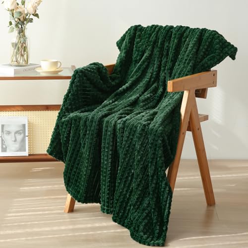 Puncuntex Fleece Throw Blanket Dark Green 60"×80" with Square Grid Design | Super Soft Plush Cozy Flannel Throw Blanket Luxury for Couch Sofa Chair - color: Dark Green, size: 60"×80"