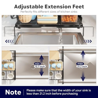 Simple Trending Dish Drying Rack - Expandable Dish Rack for Kitchen Counter, Large Capacity Dish Drainer, Stainless Steel Dish Strainer with Utensil & Cup Holders, Black - size: 21.71"D x 17"W x 6"H