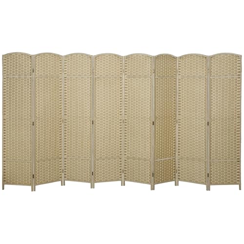 HOMCOM Room Divider 8 Panel Folding Privacy Screen 5.6' Tall Beige | Freestanding Partition, Home Office, Bedroom - color: Beige, size: 8 Panel