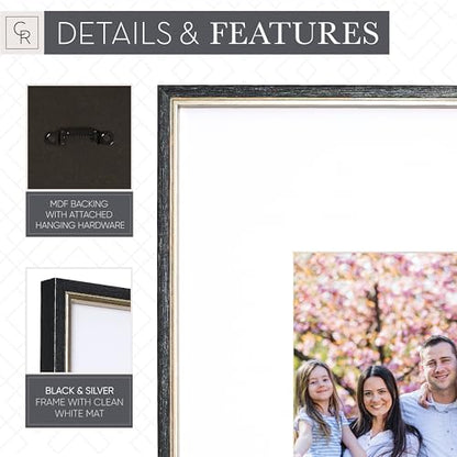 Gallery Wall Frame Set, 8 Piece, 16x20 and 16x16 Inch Matted Frames, Black and Silver - color: Black