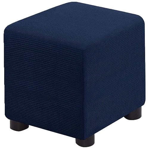 Ottoman Cover Square Folding Storage Ottoman Slipcovers Jacquard Stretch Cube Footrest Foot Stool Covers Protector with Elastic Band (Small,Navy) - color: Navy, size: S- Length&Width:13-18"/Height:15-18"