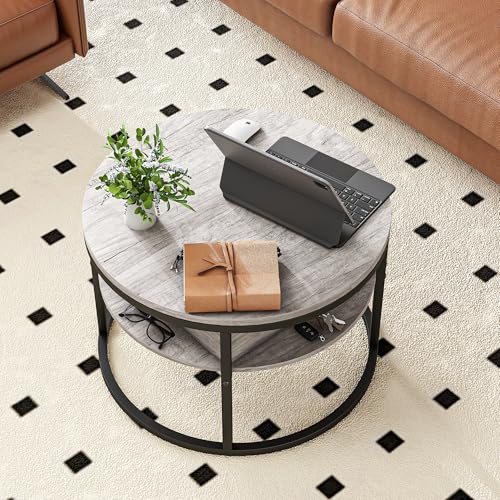 Round Coffee Table with Storage,Lift Top Coffee Table for Living Room Reception Room,2 Tier Small Round Table Dining Center,Grey - color: Grey