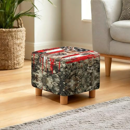 Elk Camo American Flag Print Ottoman Cover Square, Folding Storage Ottoman Slipcovers with Elastic Band, Stretch Cube Footrest Foot Stool Covers Protector - color: Elk Camo American Flag