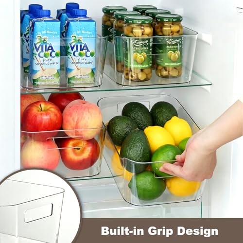 Hudgan 12 Pack Pantry Storage Bins for Kitchen Cabinet, Clear Plastic Organizer Bins for Bathroom, Pantry Organizer Containers for Home Edit, Drawer, Under Sink, Fridge