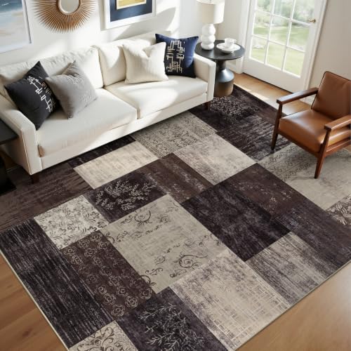 8x10 Area Rugs for Living Room, Washable Non Slip Bedroom Rug, Soft Low Pile Large Modern Geometric Carpet Indoor for Dining Room Kids Room Nursery Office - color: Brown, size: 8' x 10' (Rectangular)
