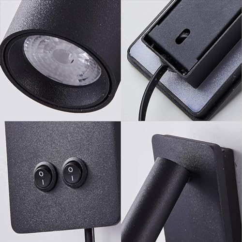 LED wall lamp and reading light two-in-one multifunctional wall sconces. LED Wall Lamp Plug in for Bedroom Bedside Wall Sconces Set of Two Black Reading Light 3W+6W Night Light 3000K(BLACK) - color: Black, size: 2 Pack