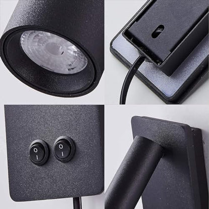 LED wall lamp and reading light two-in-one multifunctional wall sconces. LED Wall Lamp Plug in for Bedroom Bedside Wall Sconces Set of Two Black Reading Light 3W+6W Night Light 3000K(BLACK) - color: Black, size: 2 Pack