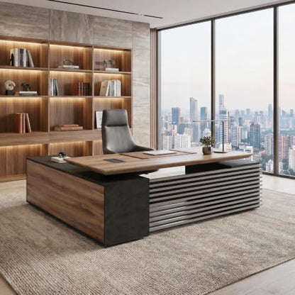 SAINTCY L Shaped Executive Standing Desk with Drawers, 70.87In Large Modern Adjustable Heigh Office Desk w/File Cabinet, AC/USB, 2.56" Thick Floating Desktop,for Home Office, Studio - color: Right, size: 62.99"D x 70.87"W x 29.5"H