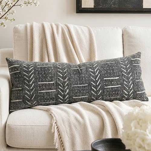 Long Lumbar Pillow Cover 14x36 for Bed, Soft Woven Chenille Textured Decorative Pillow Cover for Bedroom Couch Sofa, Farmhouse Boho Accent Cushion Cover, Charcoal Gray - color: Charcoal Gray, size: 36" x 14" (Pack of 1)