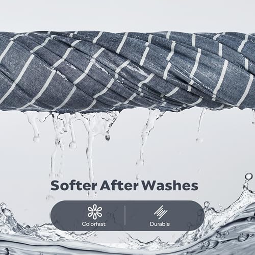 JELLYMONI Cotton Duvet Cover Oversized King Size - Blue Pinstriped Comforter Cover with Button 100% Washed Cotton 3PCS Breathable Soft Solid Bedding Set Duvet Cover 120×98in & 2 Pillowcases - color: 03- Blue Pinstripe, size: Oversized King(120"×98")