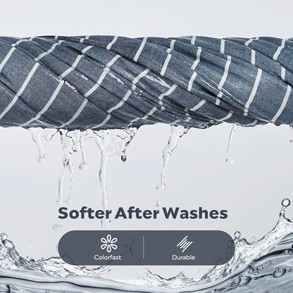 JELLYMONI Cotton Duvet Cover Oversized King Size - Blue Pinstriped Comforter Cover with Button 100% Washed Cotton 3PCS Breathable Soft Solid Bedding Set Duvet Cover 120×98in & 2 Pillowcases - color: 03- Blue Pinstripe, size: Oversized King(120"×98")