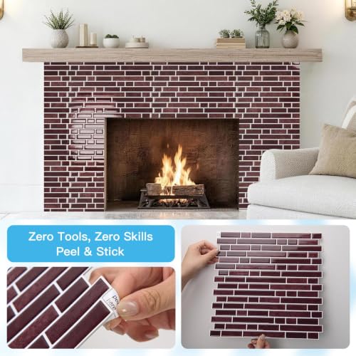 Art3d 10-Sheet Heavy-Duty Peel and Stick Backsplash, Waterproof Wall Tiles Stick on Kitchen Backsplash Living Space, Dark Burgundy - color: Dark Burgundy, size: 12 x 12 Inch