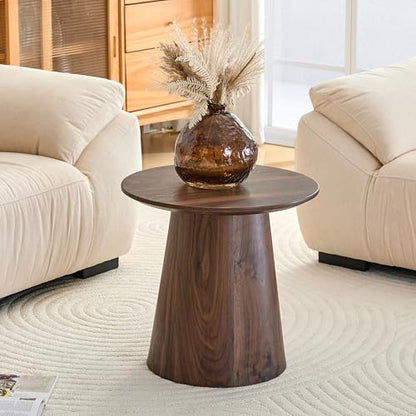 Walnut Coffee Table, 19.6" Small Coffee Table, Natural Walnut Grain Round Tabletop with Wooden Cone Base, Mid Century Tall End Table & Accent Couch Table Ideal for Living Room, Apartment, Small Space - color: 19.6" Walnut Coffee Table