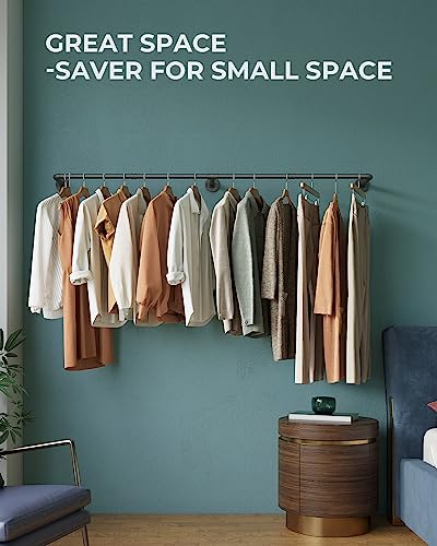 OROPY 65.7" Heavy Duty Industrial Pipe Clothes Rack for Hanging Clothes | Wall Mounted Clothes Bar, Space Saving Iron Garment Rack, Multi-Purpose Hanging Rod for Bedroom, Closet, Black, 3 Base