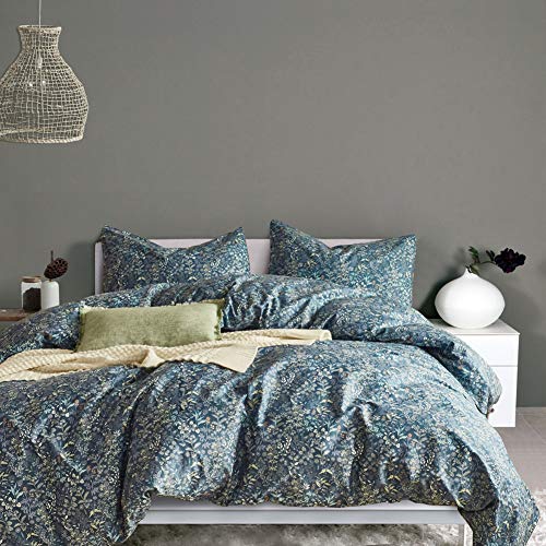 MKXI Blue Duvet Cover Twin Yellow Flower Print Bedding Sets Chic Floral Comforter Cover Botanical Bedroom Collection Cotton 1 Duvet Cover with 2 Pillowcases - color: 001 Blue, size: Twin