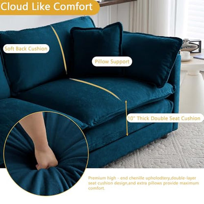 76.7 Inch 2-Seat Modular Sectional Cloud Sofa, L-Shaped, Blue | Chenille Deep Seat Sofa with Pillow for Living Room, Bedroom and Apartment - color: Blue, size: 76.7 inch-L