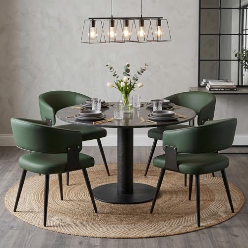 Dining Chairs Set of 4, Modern Upholstered Faux Leather Kitchen Chairs with Curved Back, Easy to Assemble & Clean for Dining Room, Restaurant, Cafe, Green | Faux Leather Upholstery, Curved Back, Metal Legs, Easy Clean, Dining Room, Kitchen, Breakfast Nook