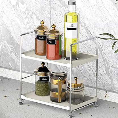 Plastic/Metal Freestanding Stackable Organizer Shelf,Bathroom Countertop Storage Shelf Cosmetic Organizer Holder Kitchen Spice Rack,2-Tier Standing Rack (Silver) - color: Silver