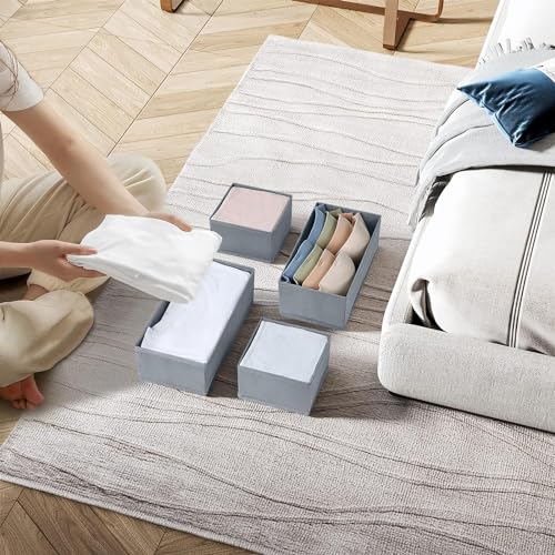 DIMJ Drawer Organizers for Clothing, Set of 12 Dresser Drawer Organizers, Fabric Closet Organizers and Storage, Drawer Dividers for Baby Clothes, Socks, Belt, Tie (Grey) - color: Gray, size: 12 Pack