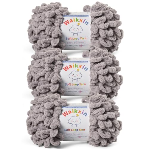 Super Soft Loop Yarn for Finger Knit, 3 Pack of 7.05 oz /19.5 yds Each, Chunky Blanket Yarn for Hand Knitting, #7 Jumbo Chenille Yarn, Fluffy Baby Blanket Yarn for Crochet Amigurumi (3 Light Gray) - color: 3 Light Gray