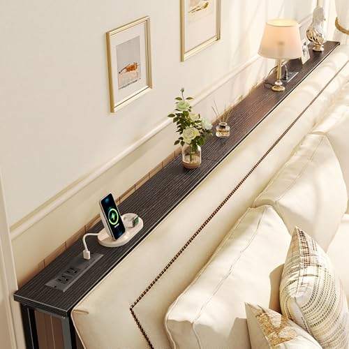 SUPERJARE 102 Inch Sofa Table with 2 Power Outlets and USB-C Ports, 5.9 Inch Narrow Console Table with Storage, Extra-Long Entryway Hallway Couch Table Behind Sofa, Small Spaces, Living Room, Black - color: Black, size: 5.9"D x 102.3"W x 29.7"H