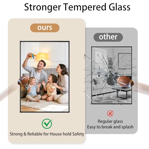 48x30 Black Bathroom Mirrors for Over Sink, Wall Mounted Bathroom Vanity Mirror, HD Distortion-Free Tempered Glass, Anti-Rust Brushed Matte Aluminum Alloy Frame, Horizontal or Vertical Hanging - size: 48"L x 30"W