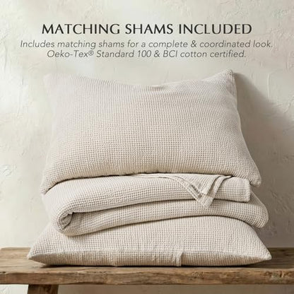 100% Cotton Waffle Coverlet Set, King Size, Birch | Soft Premium Waffle Weave Cotton Bed Blanket, Lightweight Oversized Bedspread, All Season 3-Piece Bedding Set with 2 Shams - color: Birch, size: King/Cal King (108" X 96")
