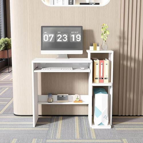 ALISENED Computer Desk with Storage Shelves, Home Office Desk with Monitor Stand, Small Writing Desk Table with Keyboard Tray,Study Table with CPU Stand for Small Spaces (35"-White) - color: 35"-white