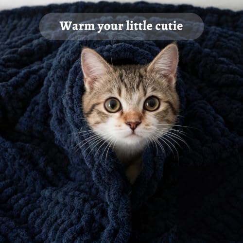 Battilo Chunky Knit Throw Blanket for Couch, 50"x60", Navy Blue | Hand Knit, Gift Blanket, Cozy Warm Thick Soft Chenille Throw Blanket for Bed, Sofa, Chair, Living Room - color: Navy