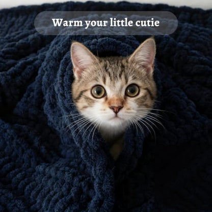 Battilo Chunky Knit Throw Blanket for Couch, 50"x60", Navy Blue | Hand Knit, Gift Blanket, Cozy Warm Thick Soft Chenille Throw Blanket for Bed, Sofa, Chair, Living Room - color: Navy