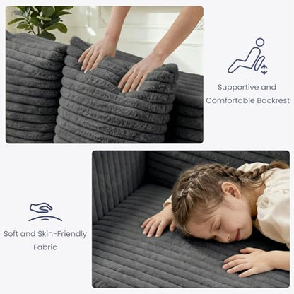 3-in-1 Convertible Sofa Bed: Boneless Loveseat Sleeper & Folding Couch Bed with 4 Pillows & Detachable Cushion, Furry Futon Couch for Bedroom, Apartment, Office and Living Room, No Assembly, Grey - color: D-grey, size: Loveseat Sofa