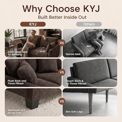 50" Love Seat, Small Cloud Sofa Couch with 2-Layer Cushion & 27" Deep Seat, 2 Pillows for Small Spaces, Bedroom, Apartment, Office, Living Room, in a Box, Brown - color: Brown, size: Loveseat