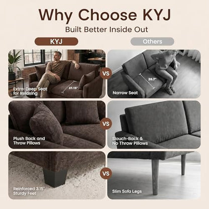 50" Love Seat, Small Cloud Sofa Couch with 2-Layer Cushion & 27" Deep Seat, 2 Pillows for Small Spaces, Bedroom, Apartment, Office, Living Room, in a Box, Brown - color: Brown, size: Loveseat