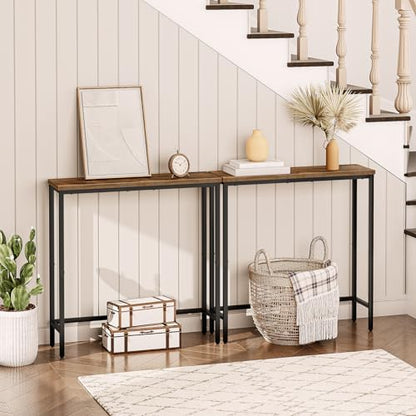 HOOBRO Narrow Console Table, 29.5" Small Entryway Table, Thin Sofa Side Display Table, for Hallway, Bedroom, Living Room, Foyer, Rustic Brown and Black BF75XG01 - color: Rustic Brown + Black