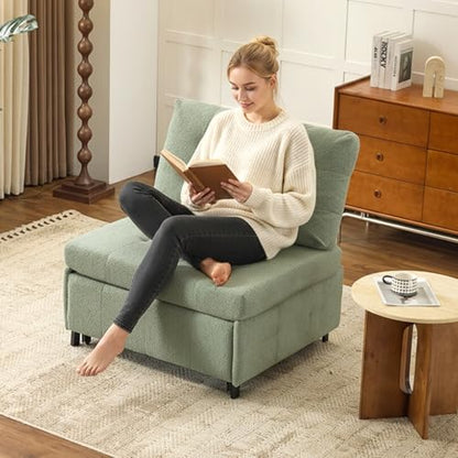 VINGLI Convertible Sofa Bed Tufted Teddy Fleece Sleeper Chair Bed Couch Armless Living Room Chairs with Adjustable Backrest Pull Out Couch Bed for Small Spaces - color: Light Green