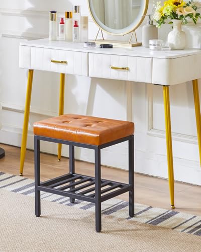 IBUYKE Rectangular Makeup Stool, PU Seat Vanity Chair, Light Brown WBD017J | Adjustable Feet Storage Space Footrest Multi-Use Small Side Table Ottoman Bedroom - color: Light Brown, size: Rectangular