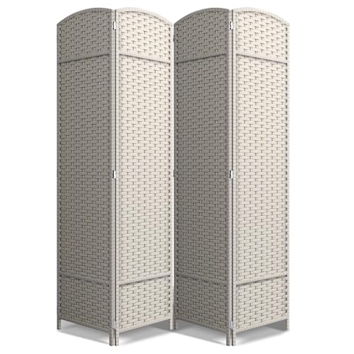Sorbus 4 Panel Room Divider 6 ft. Tall - Privacy Screen, Extra Wide Double Hinged Panels, Mesh Hand-Woven Design, Partition Room Dividers and Folding Privacy Screens, Wall Divider for Room Separation - color: Beige, size: 4 Panel