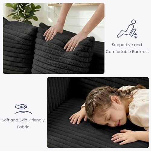 3-in-1 Convertible Sofa Bed: Boneless Loveseat Sleeper & Folding Couch Bed with 4 Pillows & Detachable Cushion,Furry Futon Couch for Bedroom,Apartment,Office and Living Room, No Assembly,Black - color: D-black, size: Loveseat Sofa