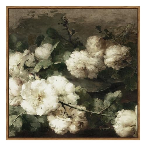 InSimSea Square Framed Canvas Wall Art, Vintage Floral Rustic Roses Flower Wall Art Prints for Living Room, Flowers Pictures for Bedroom Living Room Aesthetic Home Decor 16"x16" - color: Flower, size: 16"L x 16"W