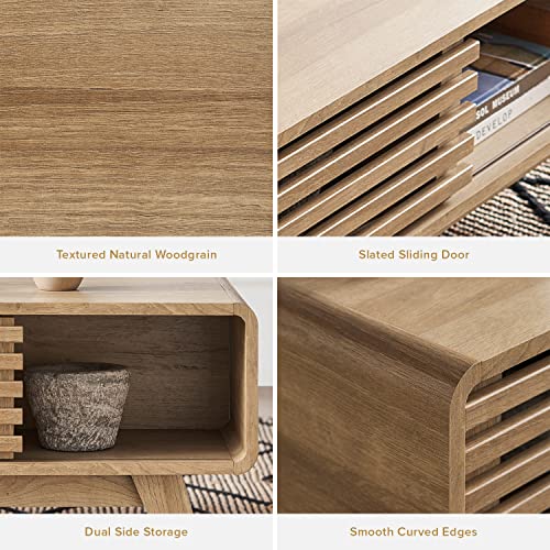 mopio Ensley Coffee Table with Storage, Mid Century Modern, Farmhouse Wood Coffee Table for Living Room Fluted (Oak) - color: Oak