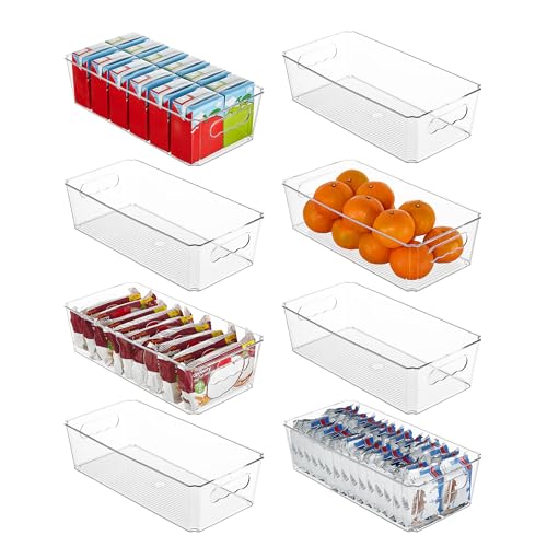 Vtopmart 8pcs Clear Storage Bins with Handles | BPA-free Plastic Storage Containers, Easy to Move, For Fridge Freezer, Pantry Cabinet Kitchen Organization, Built to Last - size: Without Lid