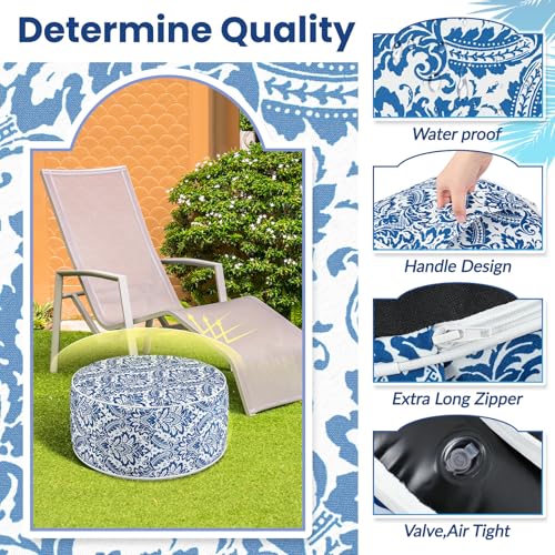 Cinnvoice 2 Pcs Inflatable Outdoor Ottoman Pouf Waterproof Round Footrest with Handle D21 x H9 Inch Indoor Outdoor Portable Footstool for Patio Garden Camping or Home Pool(Retro) - style: Retro