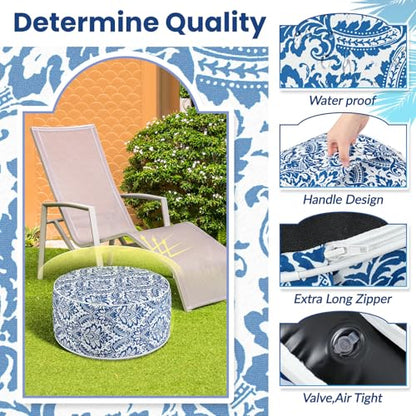 Cinnvoice 2 Pcs Inflatable Outdoor Ottoman Pouf Waterproof Round Footrest with Handle D21 x H9 Inch Indoor Outdoor Portable Footstool for Patio Garden Camping or Home Pool(Retro) - style: Retro