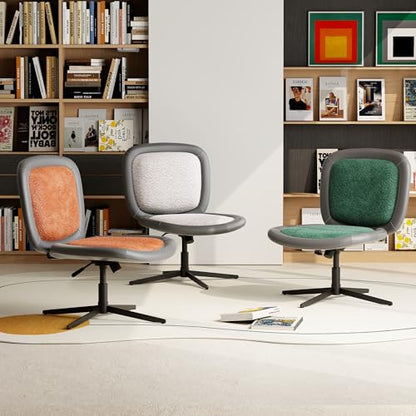 Nordic Armless Ergonomic Office Chair with Wheels, Diamond Tufted PU Leather Computer Chair, Adjustable Height Desk Chair with Solid Wood Back for Small Home Office (No Wheels-Green) - color: No Wheels-green