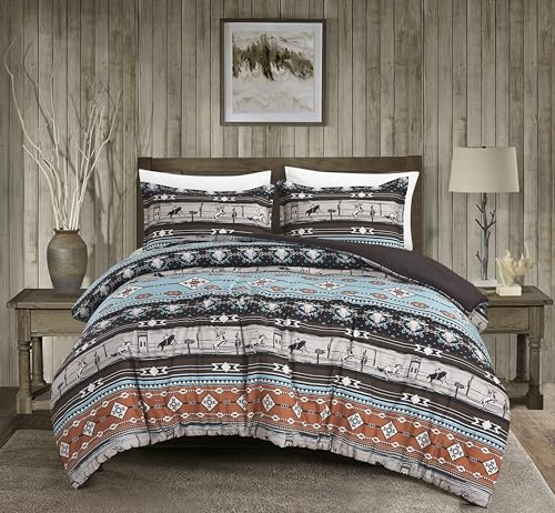 Chezmoi Collection Sawyer 2-Piece Southwestern Cowboys Rodeo Comforter Set - Multicolor Blue Brown Beige Clay Printed Washed Microfiber Bedding, Twin - color: Multi Cowboy Rodeo, size: Twin